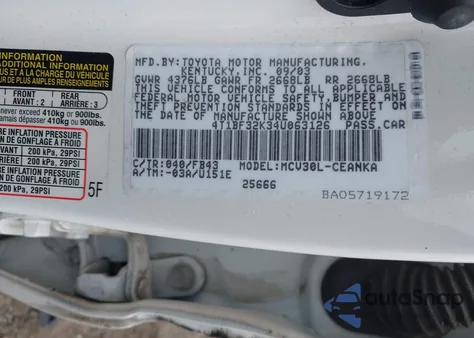 2004 Toyota Camry Le V6 из США, поврежденный, VIN 4T1BF32K34U063126